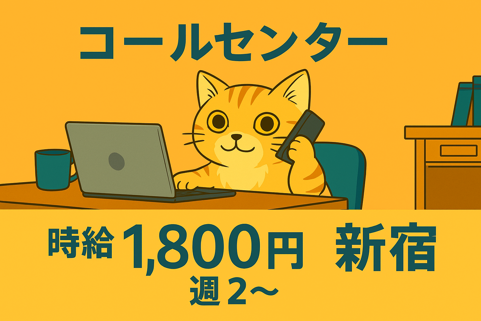 時給1800円スキマに稼ぐ週2～＋ボーナス◎新宿コールセンター髪色服装自由！★担当オススメ【3400-04b/TO】