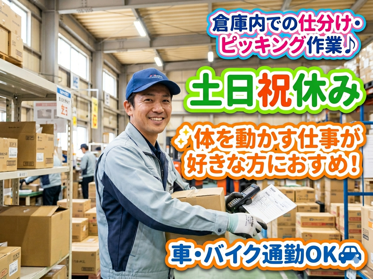 【日勤】土日祝休み！物流倉庫内での仕分け・ピッキングなどの簡単作業！【仕事No3376-4】