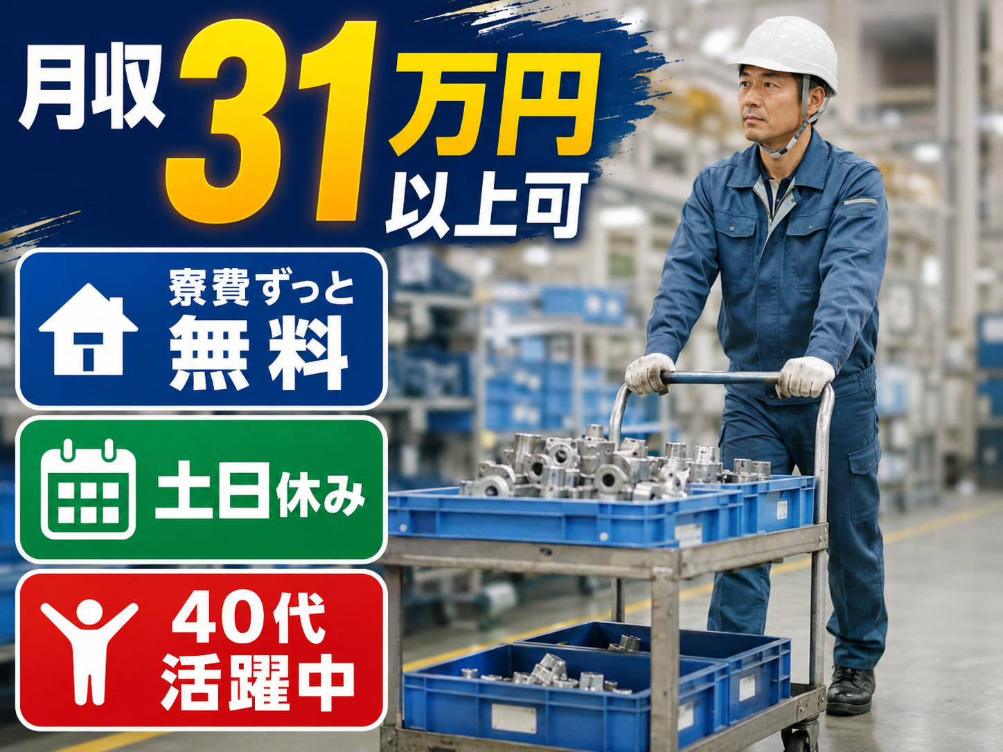 寮費無料◎月収31万円以上可！建機部品の供給・運搬スタッフ【仕事No.3433-4】