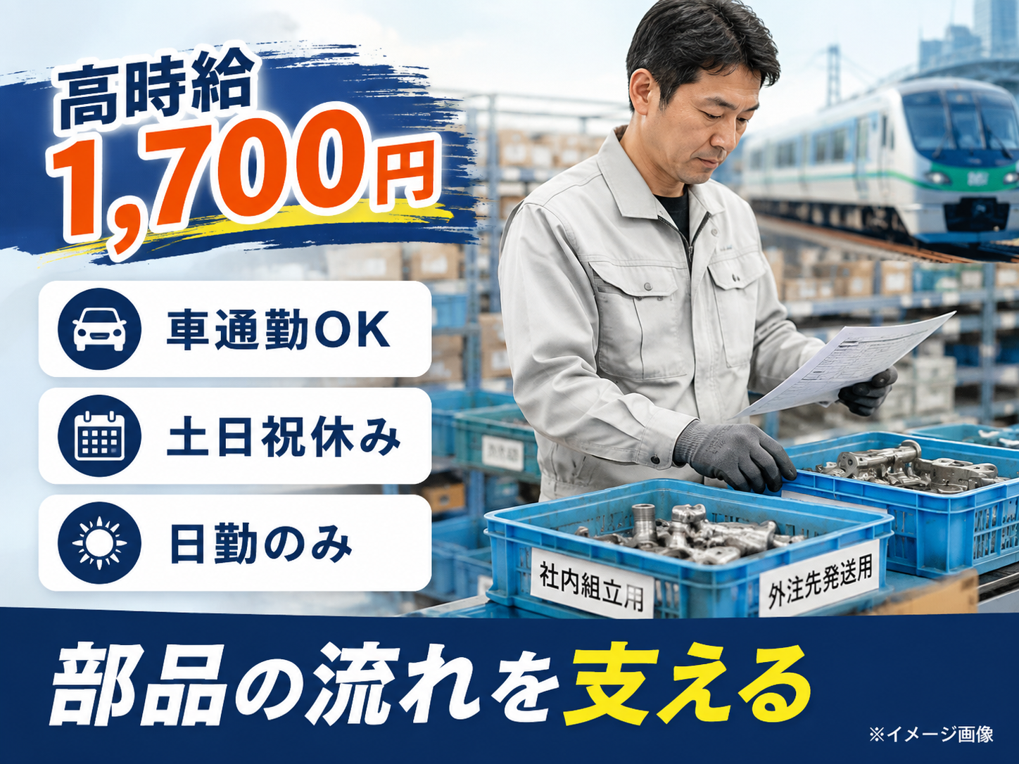 【高時給1,700円！】大手メーカーで部品管理・仕分けを行う倉庫管理サポート【仕事No1532-13】
